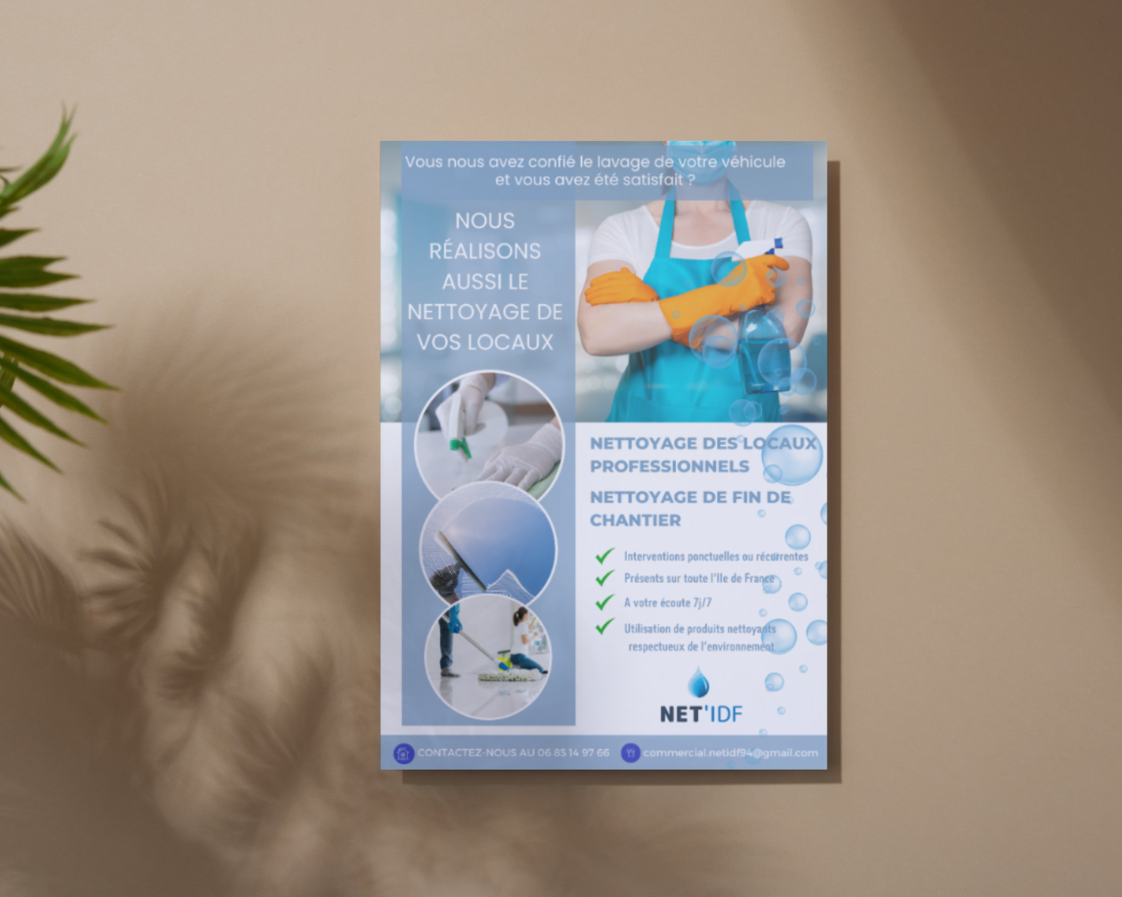 Impression d'un tract en couleurs pour une société de nettoyage basée aux Lilas, près de Paris