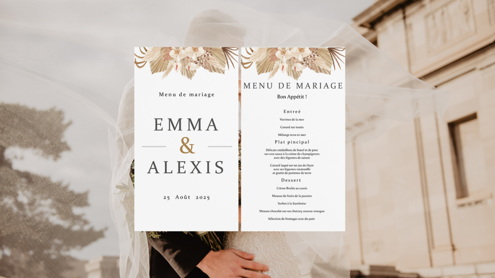 Impression de menus personnalisés pour mariage à Senlis, dans l’Oise