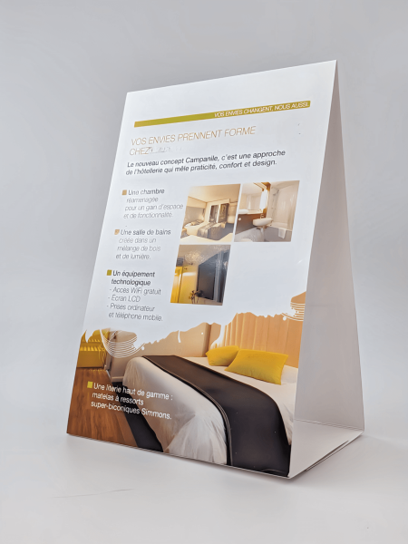 Impression de chevalet de table personnalisé pour une chaine hôtelière dans l’Oise