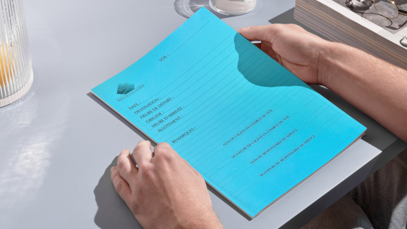 Impression de pochettes-dossiers personnalisées d'une société de fret aérien basée à Roissy proche de Paris.