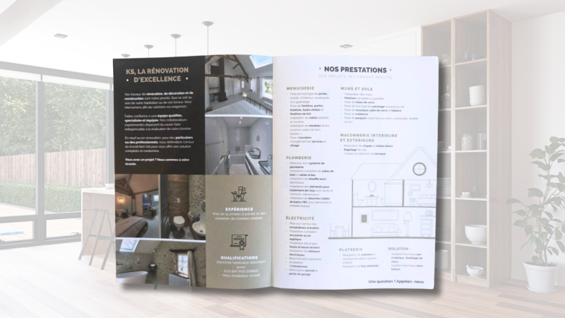 Impression de flyers A5 en 4 pages pour une entreprise de rénovation à Senlis dans l'Oise proche de Paris