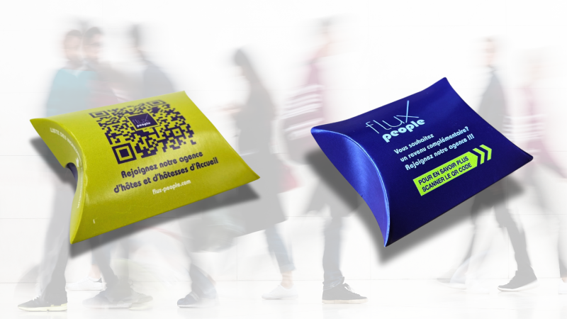 Création et fabrication d'un emballage berlingot avec QR code pour une agence événementielle basée à Clichy dans les Hauts-de-Seine