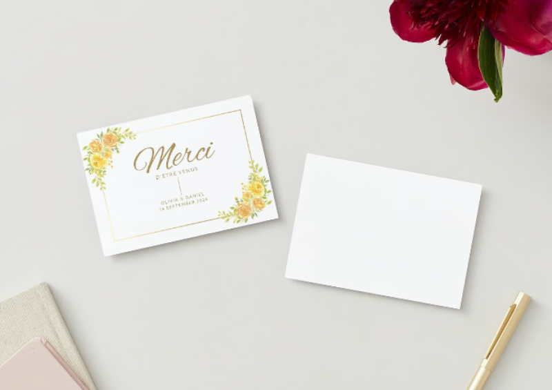 Impression de carte de remerciement de mariage, à Chantilly, proche de Paris