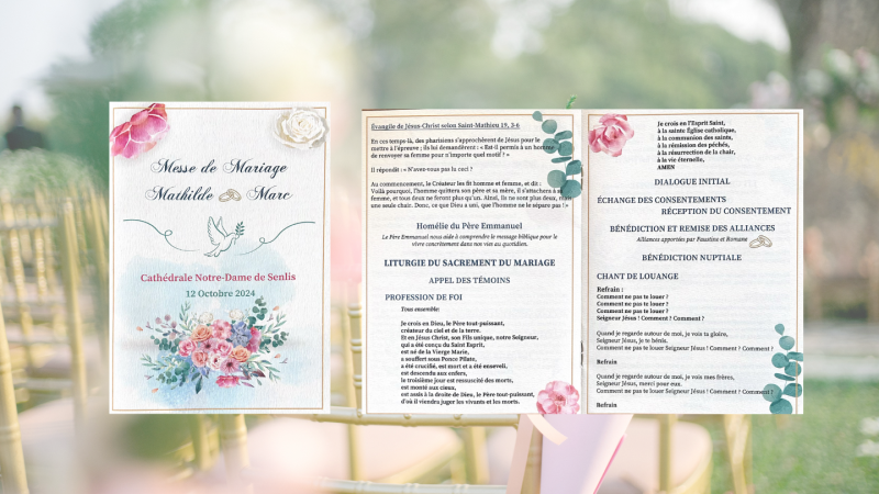 Création et impression de livret de messe pour votre mariage à Chantilly, dans l’Oise